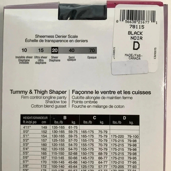 3/$25 SECRET Firm Control Longline Sheer Tights Black - Picture 11 of 11
